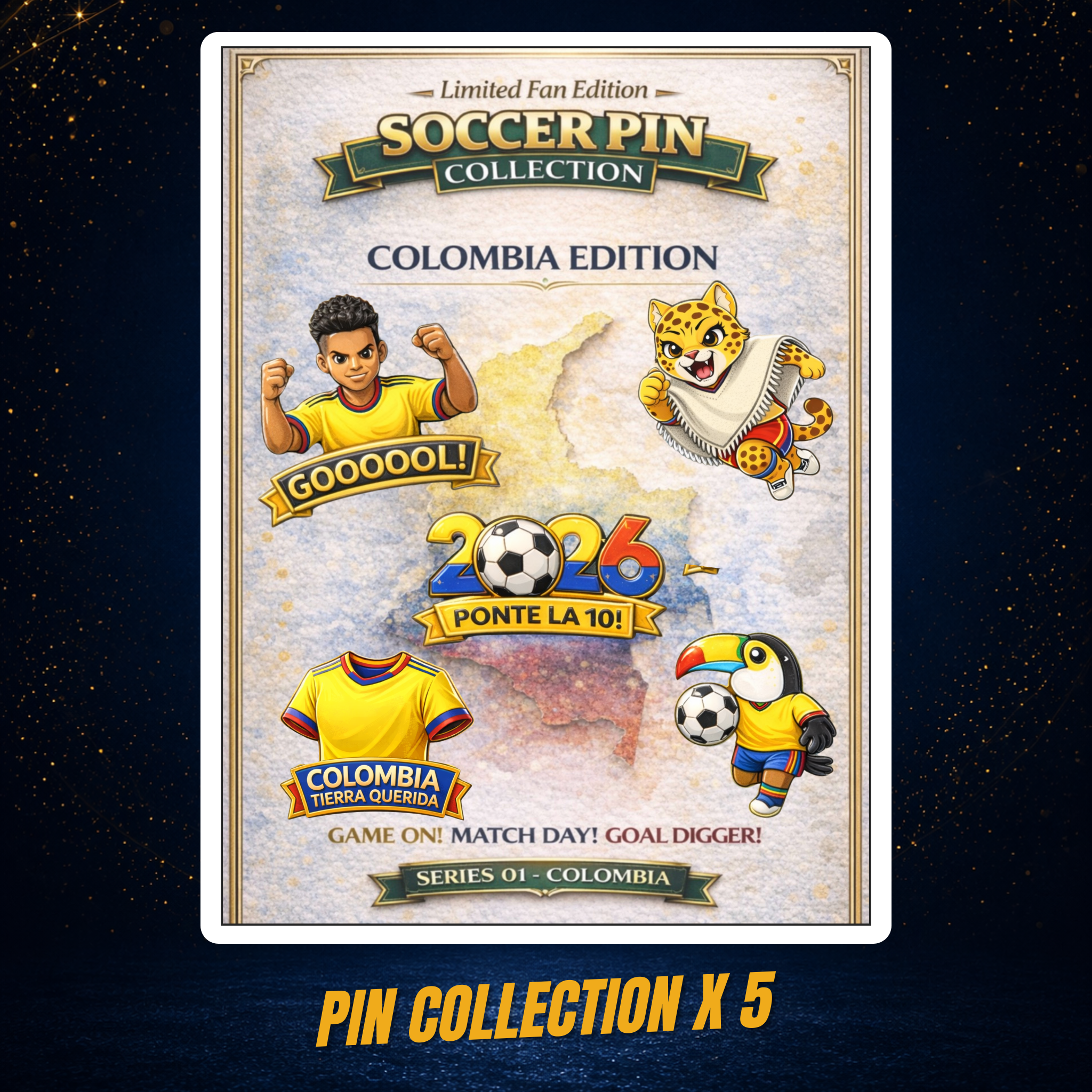 Soccer Pin Collection x5 - Colombia Edition