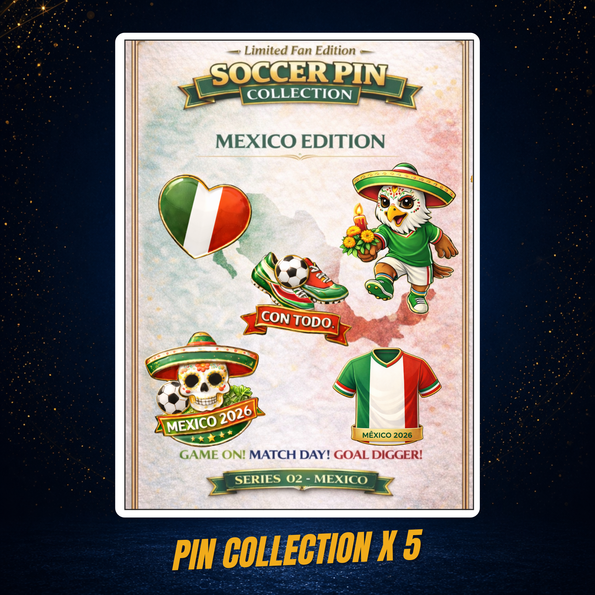 Soccer Pin Collection x5 - Mexico Edition